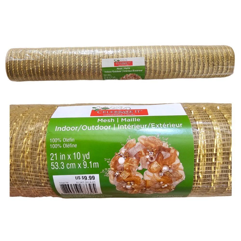 3 for $15 || Celebrate It® Occasions™ Deco Mesh Ribbon 21" x 30' | NWT | Gold - Picture 2 of 3